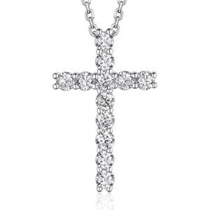 Women's 1-Cross  Moissanite Cross Pendant Necklace  Sterling Silver Religious